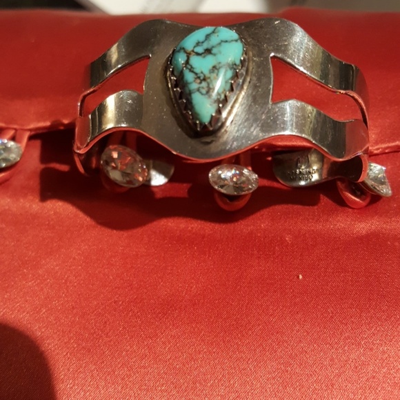 80's Vintage,  Genuine Silver &Turquoise Bracelet - Picture 2 of 4